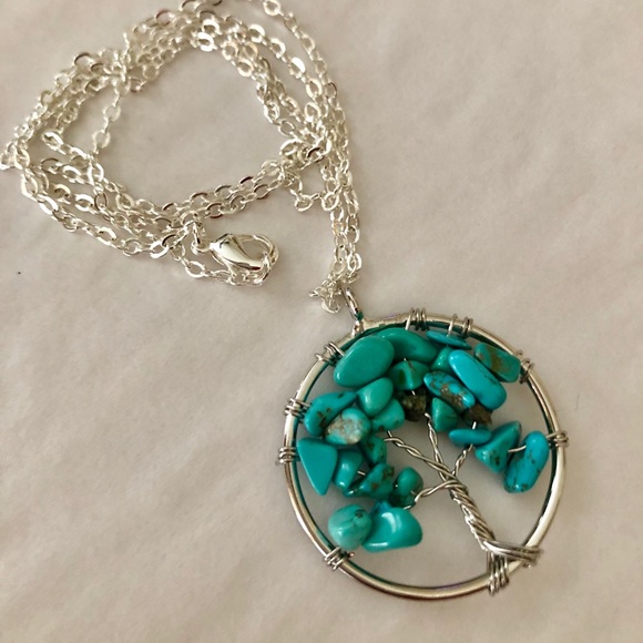Turquoise Necklace Tree Of Life Pendant/Chain - Picture 4 of 8